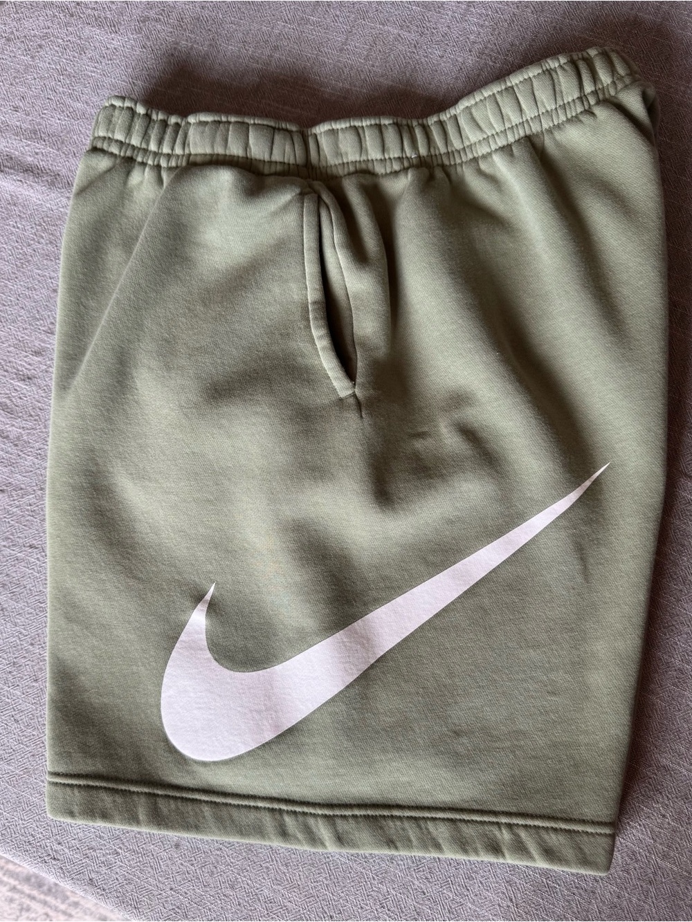 Nike Men’s Olive Green Athletic Shorts with White Swoosh